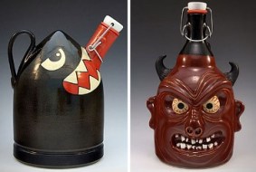 Photo of gorgeous ceramic growlers from Montana-based Carlburg Pottery from foodiggity.com